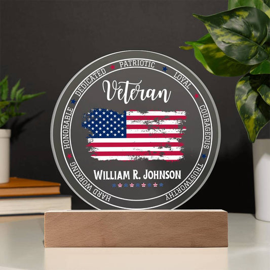 Printed Circle Acrylic Plaque, Veterans Day gift for Army Veteran, Military, Navy, Air force