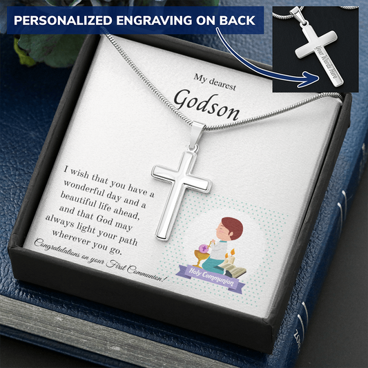 Personalized Cross necklace, gift for Godson on his First Holy Communion